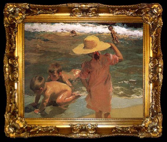 framed  Joaquin Sorolla Children swimming beach, ta009-2